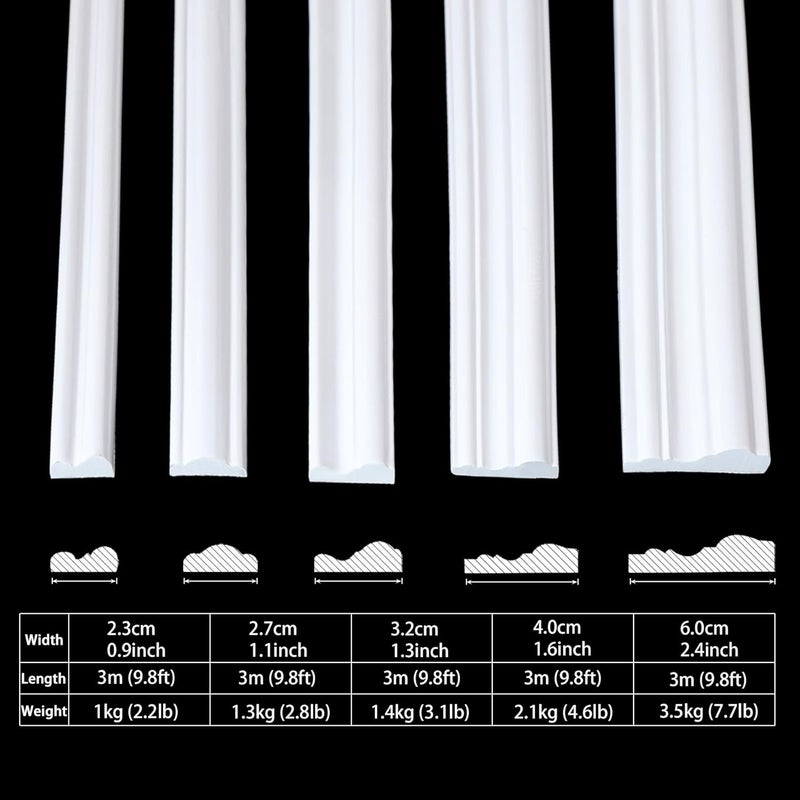 Coengwui Peel and Stick Wall Molding, Chair Rail Wainscoting Panel, Finish Trim for Home Decoration (Paintable White, 9.8ft x 1.6in) - Image 2